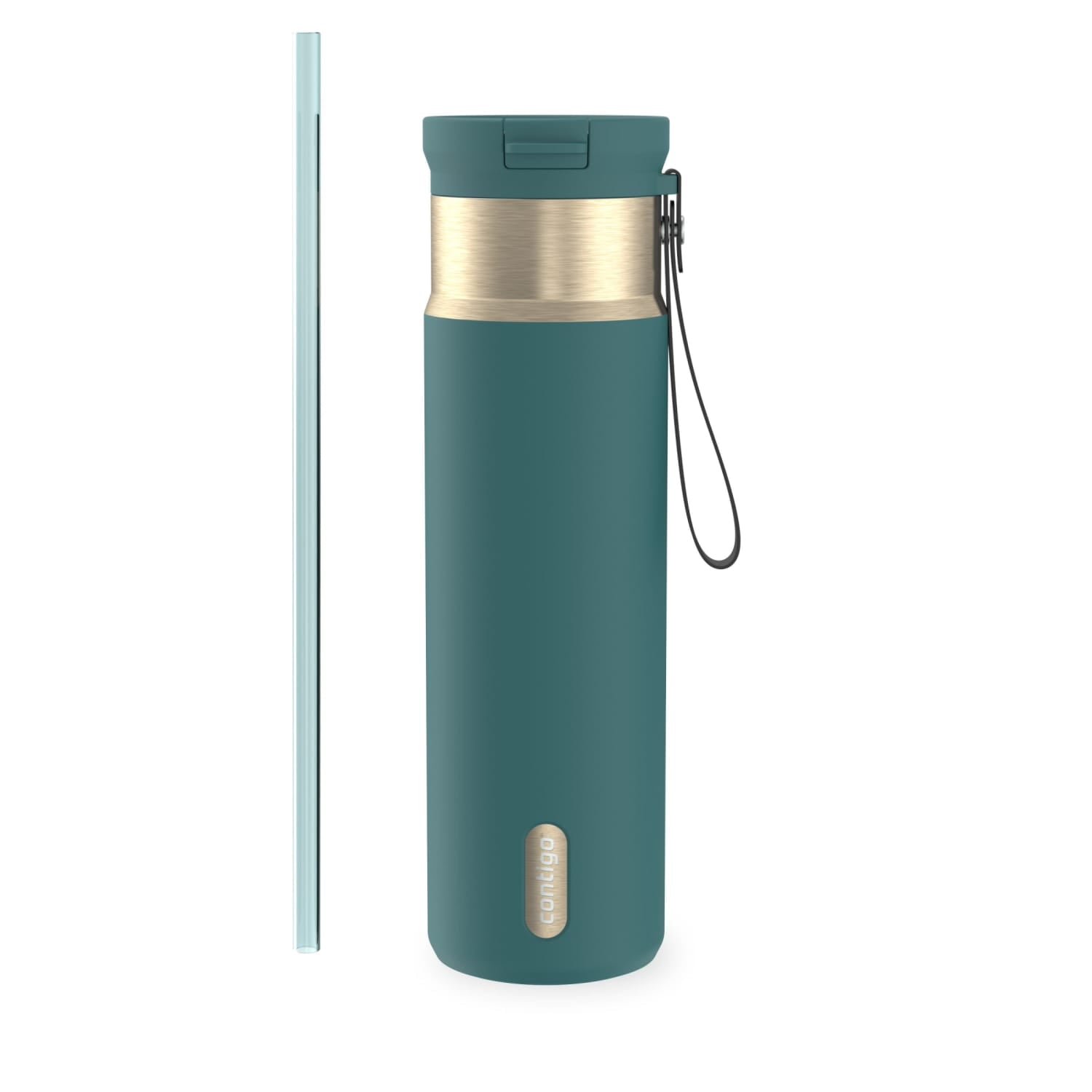 Contigo SnapSeal Leakproof Stainless Steel Reusable Water Bottle with Carrying Strap, Dark Blue/Bronze, 24 oz C024V