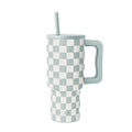 Simple Modern 30 fl oz Insulated Stainless Steel Trek Tumbler with Straw Lid | Seaglass Sage and Cream Checkmate C690P