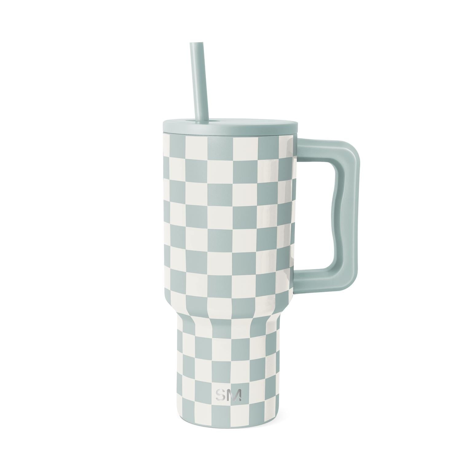 Simple Modern 30 fl oz Insulated Stainless Steel Trek Tumbler with Straw Lid | Seaglass Sage and Cream Checkmate C690P