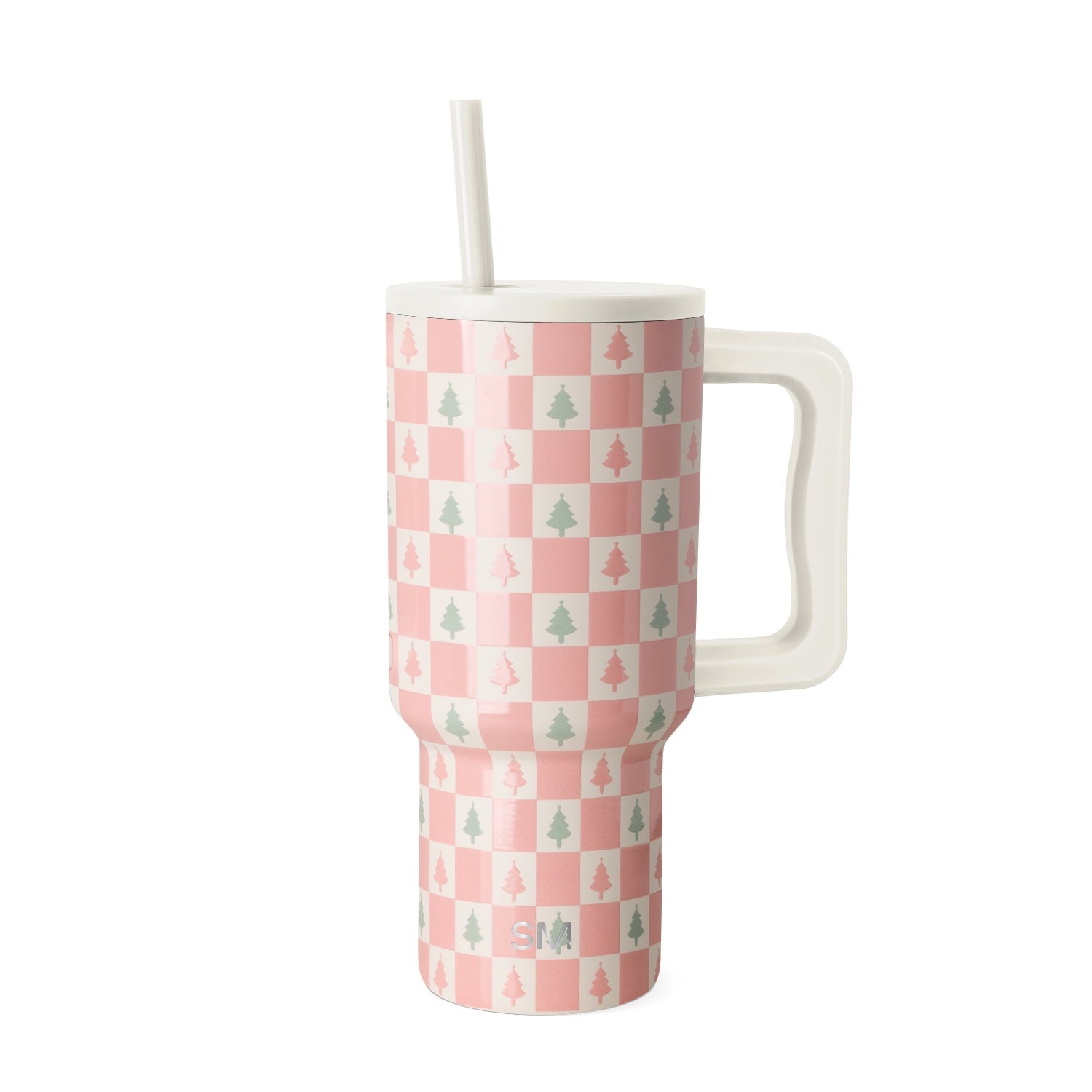 Simple Modern 30 fl oz Insulated Stainless Steel Trek Tumbler with Straw Lid | Seaglass Sage and Cream Checkmate C690P