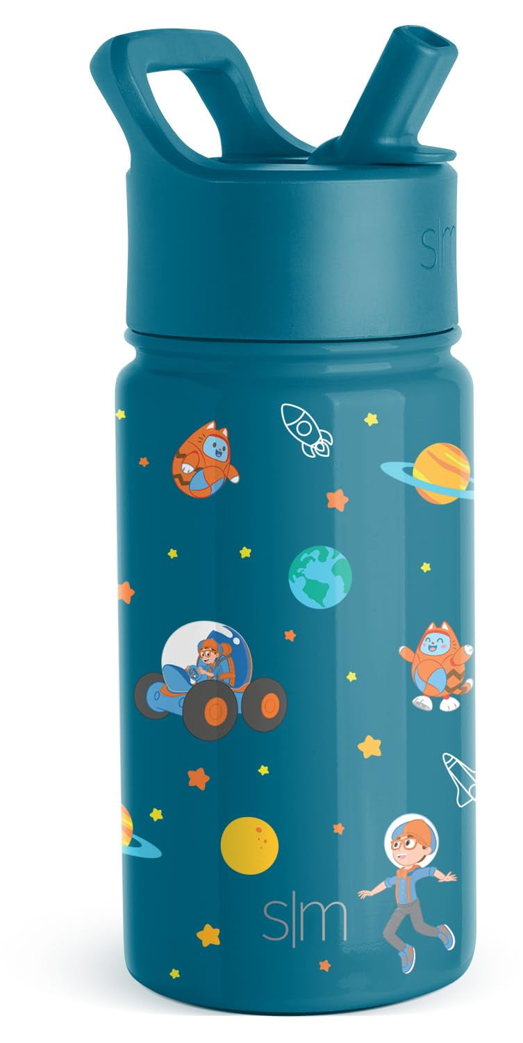Simple Modern Blippi Kids Water Bottle with Straw Lid | Insulated Stainless Steel Reusable Tumbler for Toddlers, Girls | Summit Collection | 14oz, Blippi Space C689G