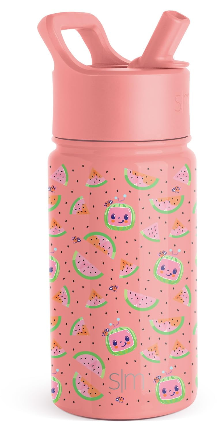 Simple Modern CoComelon Kids Water Bottle with Straw Lid | Insulated Stainless Steel Reusable Tumbler for Toddlers, Girls | Summit Collection | 14oz, CoComelon Pink Melon C688X
