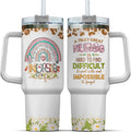 Tumbler 40 Oz With Handle Lid And Straw, Nurse Gifts, Black Camo White Engraved Print Travel Nurses Tumblers Handle Funny Cups Nursing For, Great Nurse Rainbow Daisy Flower C683A