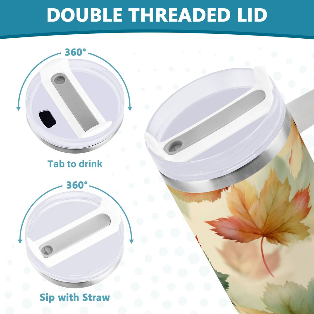 40 oz Insulated Stainless Steel Tumbler Double Wall Stainless Steel Tumbler with 2-Way Drinking Watercolor Maple Leaves Pattern C513U