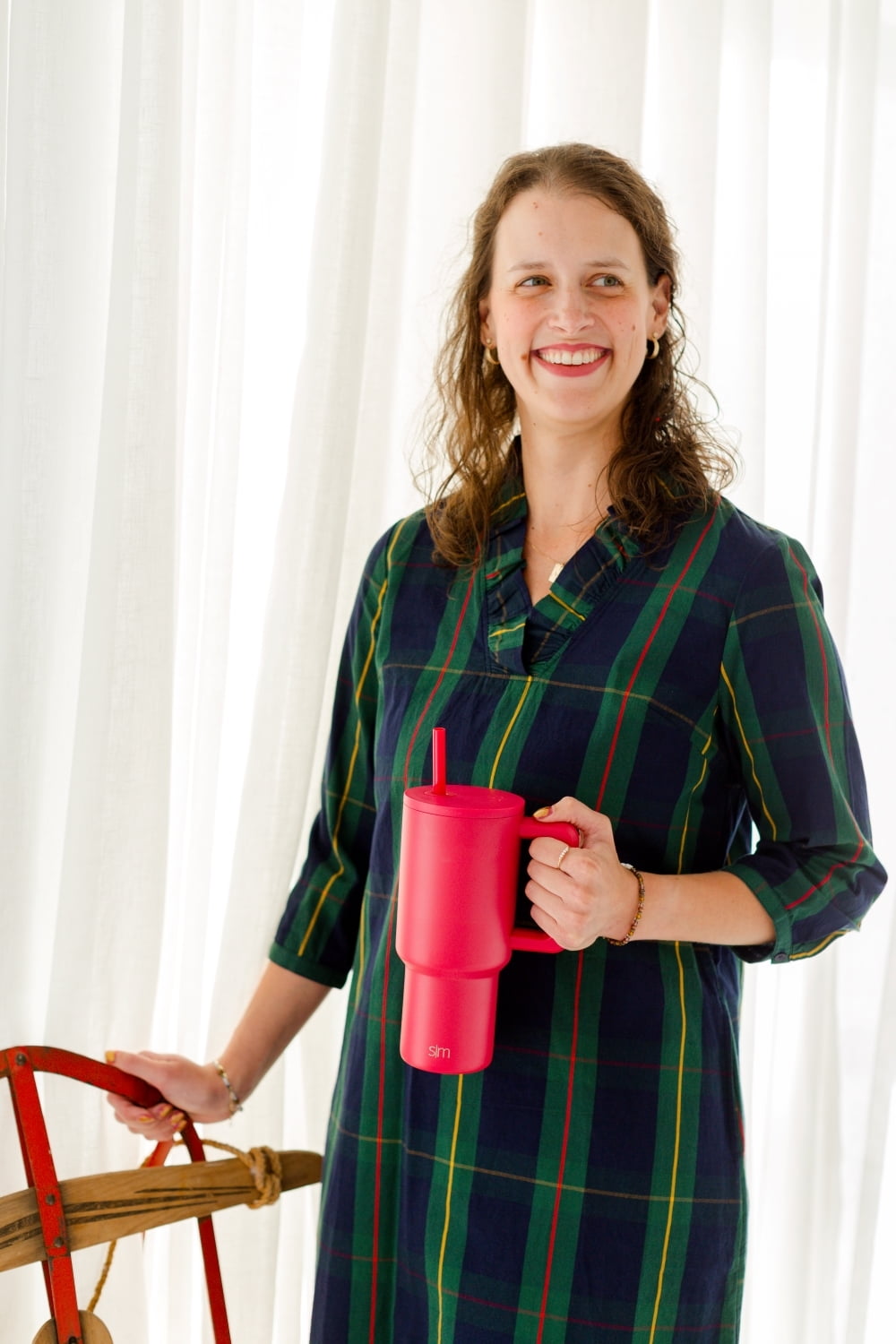 Simple Modern 30 fl oz Insulated Stainless Steel Trek Tumbler with Straw Lid | Seaglass Sage and Cream Checkmate C690P