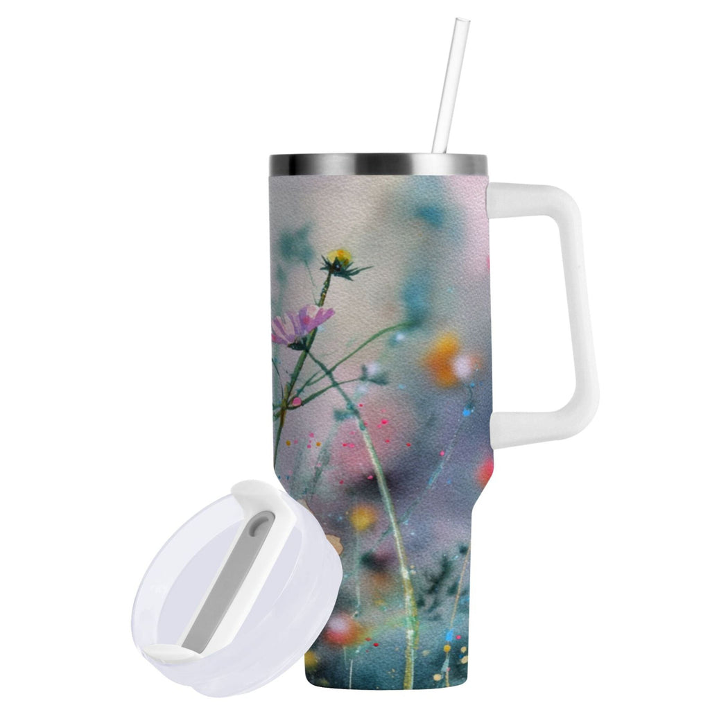 40 oz Insulated Stainless Steel Tumbler Double Wall Stainless Steel Tumbler with 2-Way Drinking Abstract Wildflowers C504W