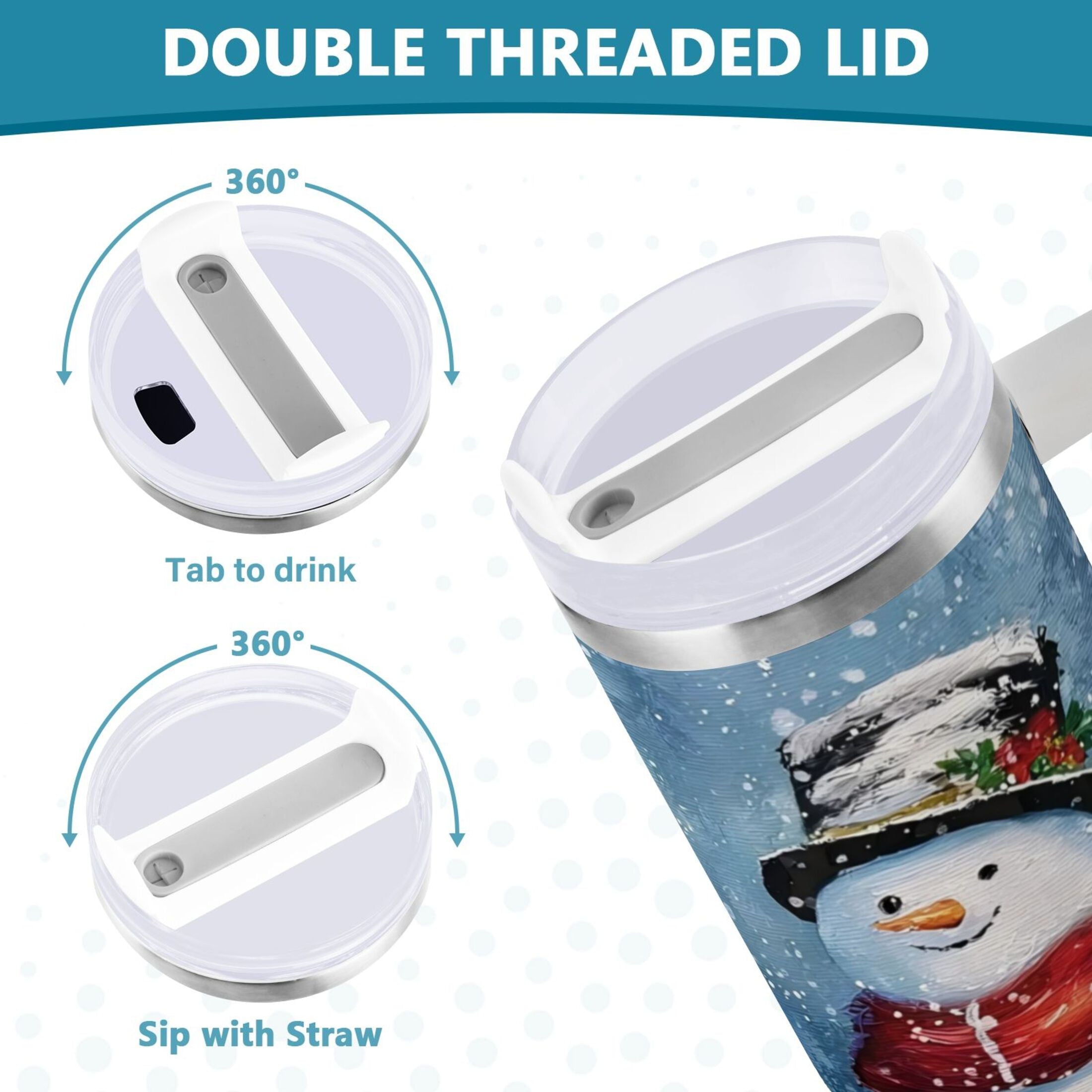 30 oz Insulated Stainless Steel Tumbler Double Wall Stainless Steel Tumbler with 2-Way Drinking Christmas Scene with Snowman C642A
