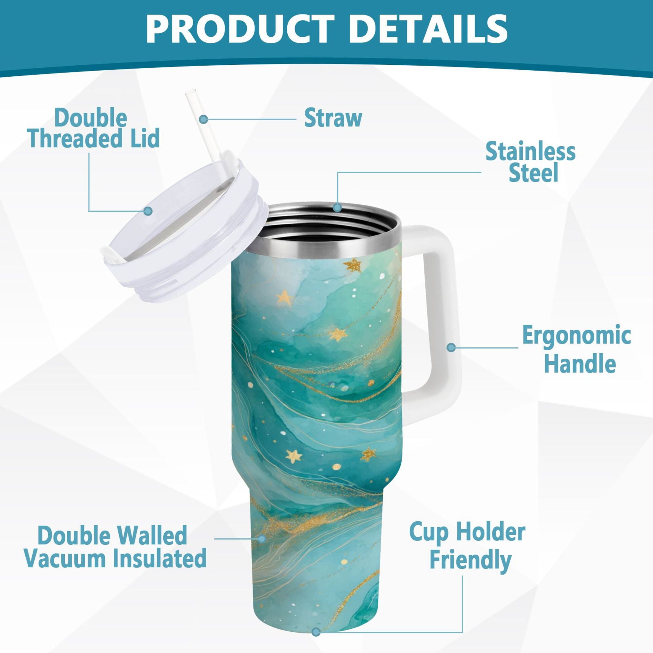 40 oz Insulated Stainless Steel Tumbler Double Wall Stainless Steel Tumbler with 2-Way Drinking Beautiful Watercolor Stars C530H
