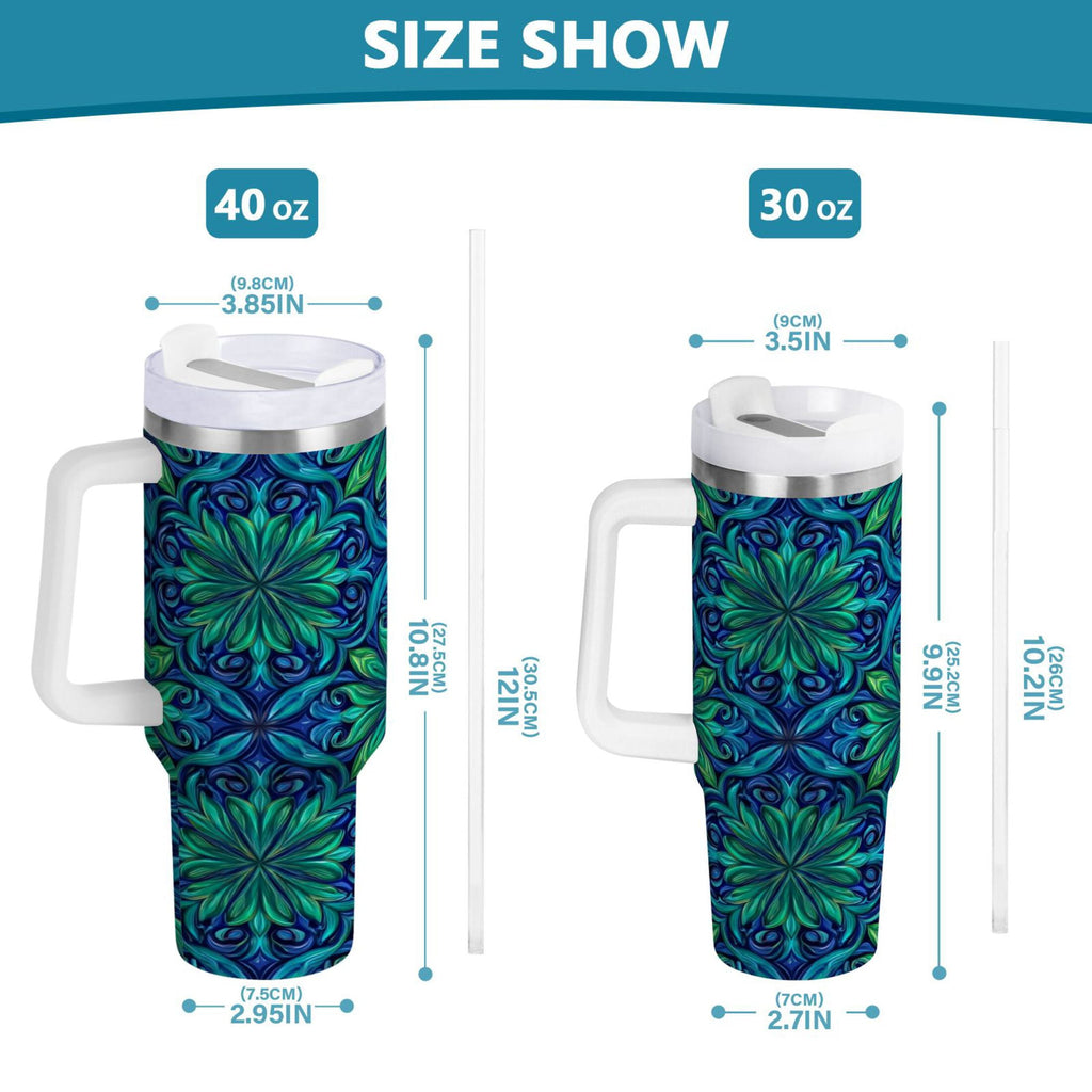 40 oz Insulated Stainless Steel Tumbler Double Wall Stainless Steel Tumbler with 2-Way Drinking Elegant Blue Traditional Patterns C603G