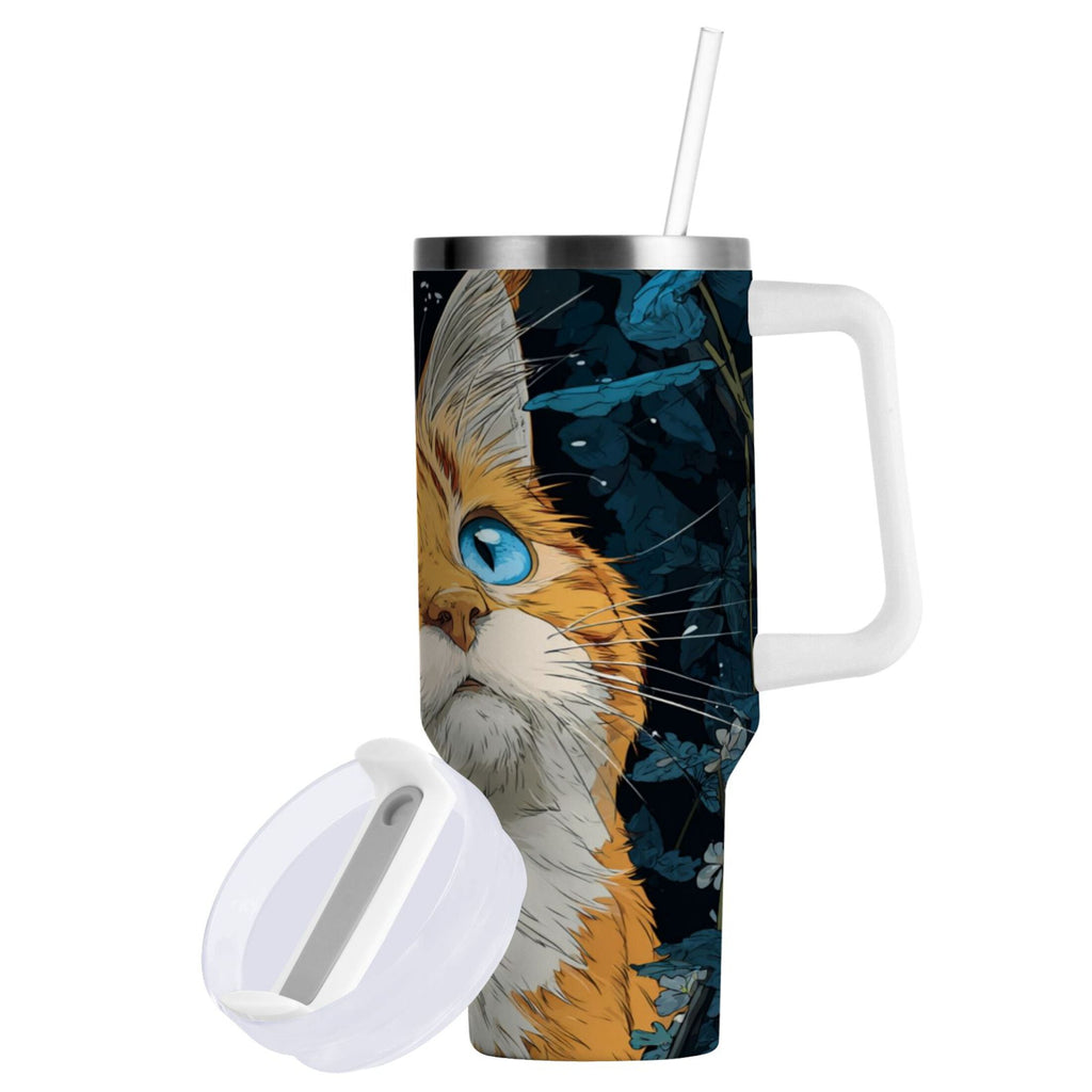 30 oz Insulated Stainless Steel Tumbler Double Wall Stainless Steel Tumbler with 2-Way Drinking Orange Cat with Blue Eyes C585S