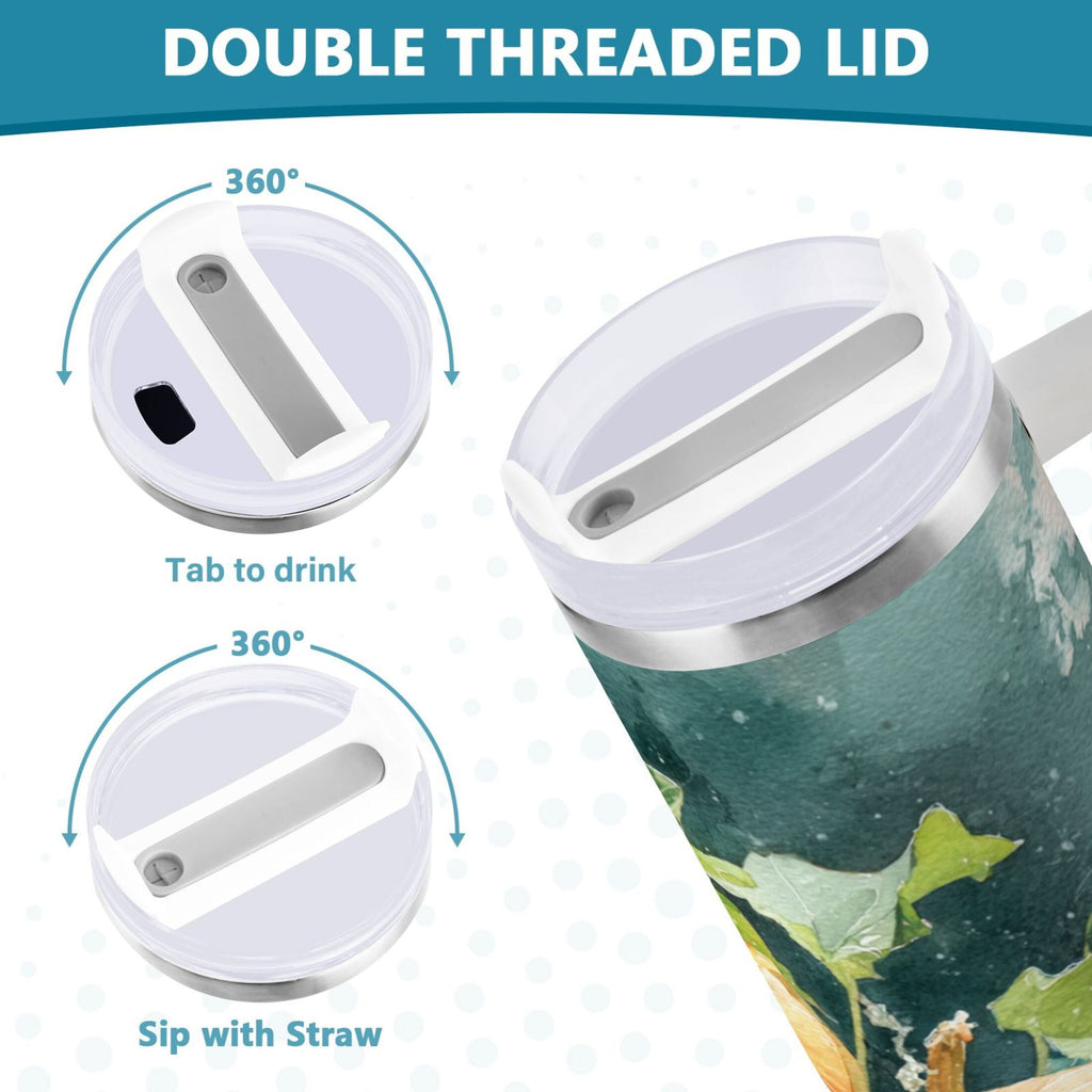 40 oz Insulated Stainless Steel Tumbler Double Wall Stainless Steel Tumbler with 2-Way Drinking Orange and White Pumpkins C535T