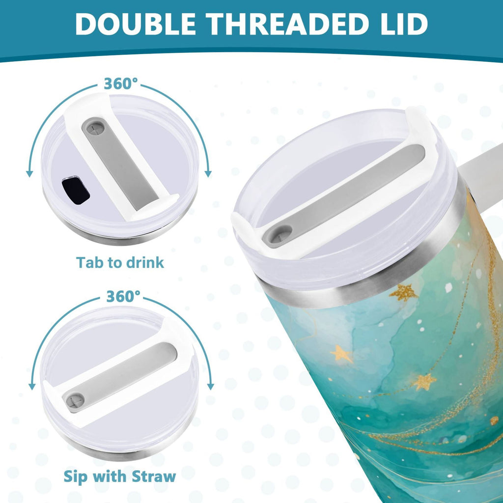 40 oz Insulated Stainless Steel Tumbler Double Wall Stainless Steel Tumbler with 2-Way Drinking Beautiful Watercolor Stars C530H