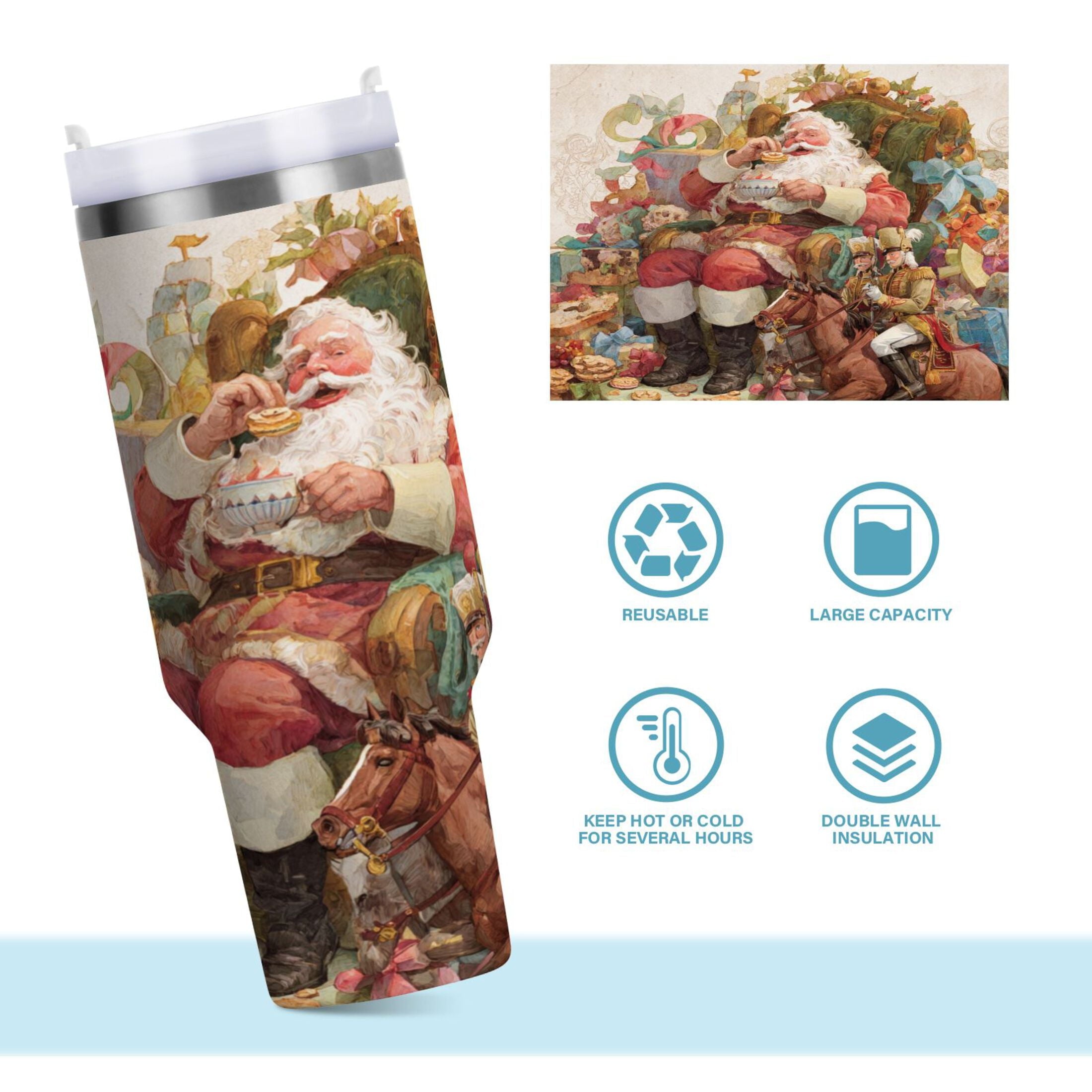 30 oz Insulated Stainless Steel Tumbler Double Wall Stainless Steel Tumbler with 2-Way Drinking Santa Claus Sitting in Chair C682L