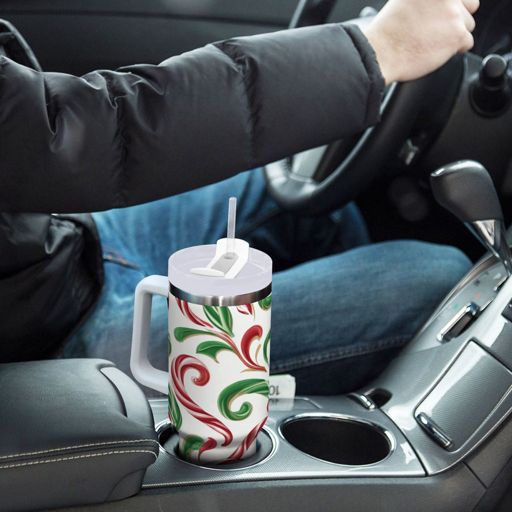 40 oz Insulated Stainless Steel Tumbler Double Wall Stainless Steel Tumbler with 2-Way Drinking Red and Green Candy-cane C573M
