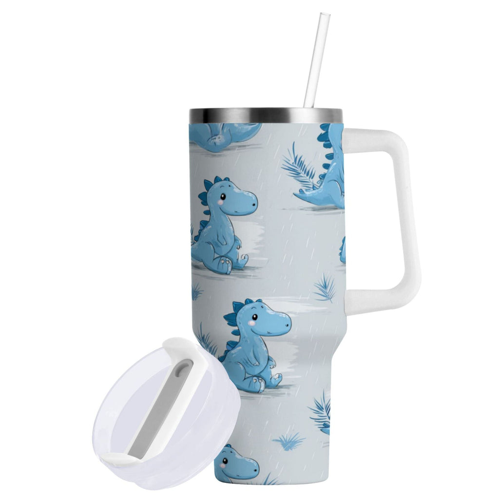 30 oz Insulated Stainless Steel Tumbler Double Wall Stainless Steel Tumbler with 2-Way Drinking Cartoon Blue Dinosaurs C495H
