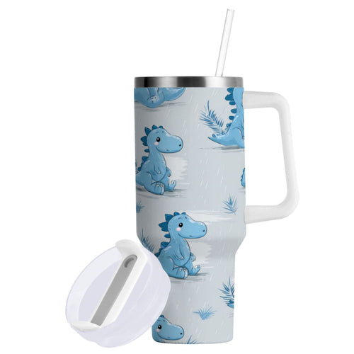 30 oz Insulated Stainless Steel Tumbler Double Wall Stainless Steel Tumbler with 2-Way Drinking Cartoon Blue Dinosaurs C495H