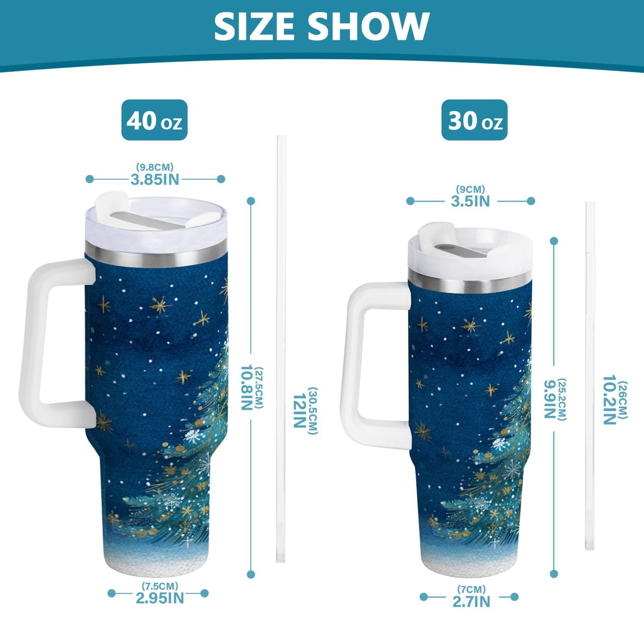40 oz Insulated Stainless Steel Tumbler Double Wall Stainless Steel Tumbler with 2-Way Drinking Watercolor Christmas Tree C597Y