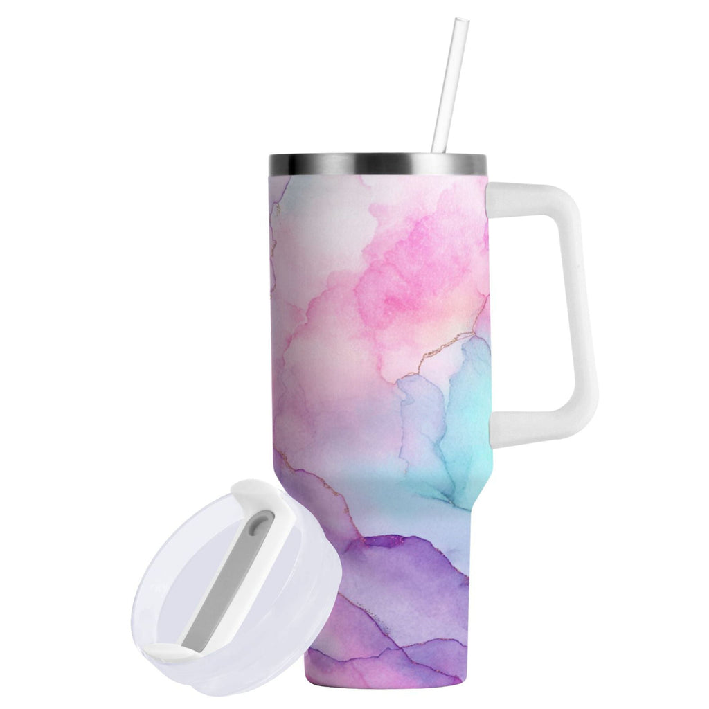 30 oz Insulated Stainless Steel Tumbler Double Wall Stainless Steel Tumbler with 2-Way Drinking Pastel Pink Marble Texture C614J