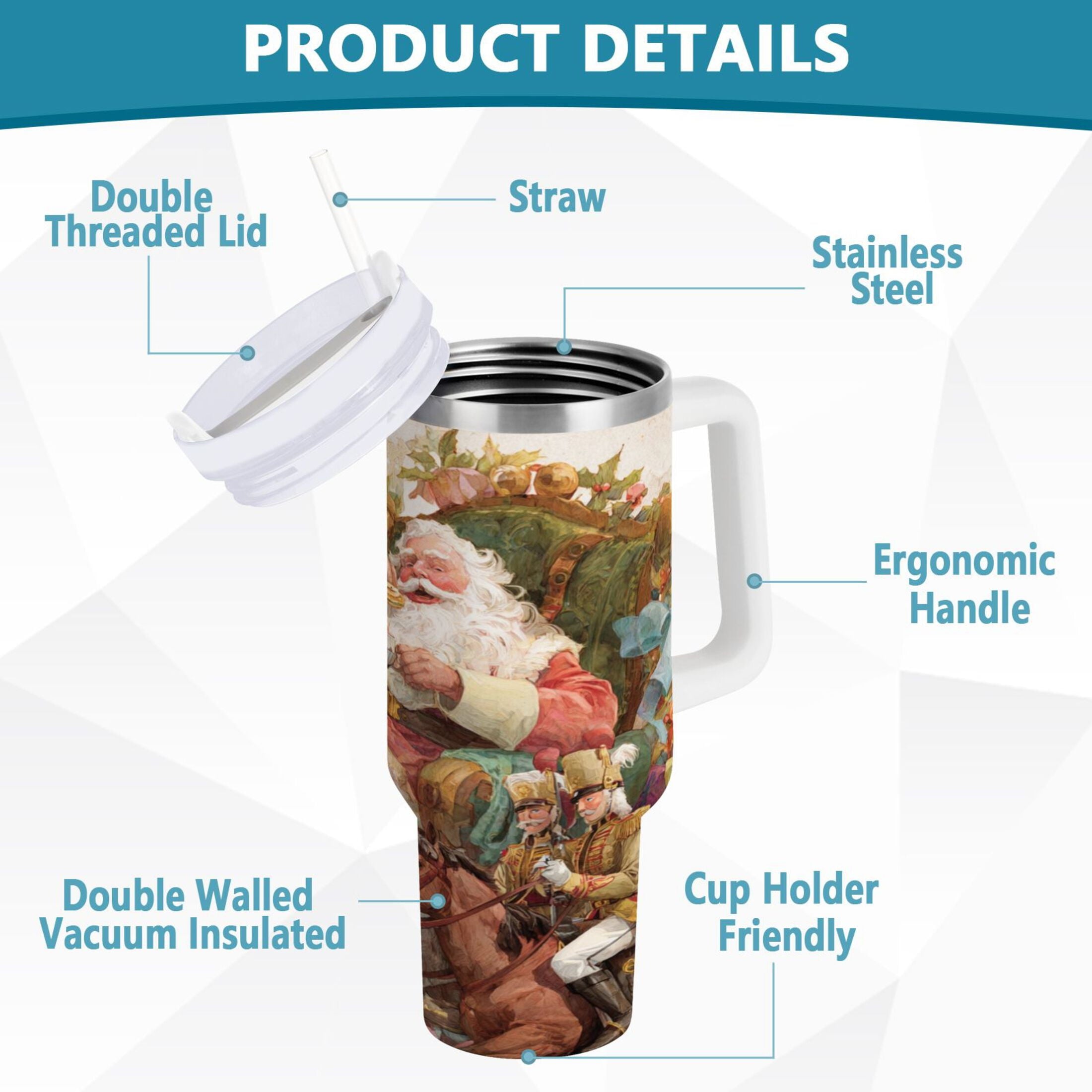 30 oz Insulated Stainless Steel Tumbler Double Wall Stainless Steel Tumbler with 2-Way Drinking Santa Claus Sitting in Chair C682L