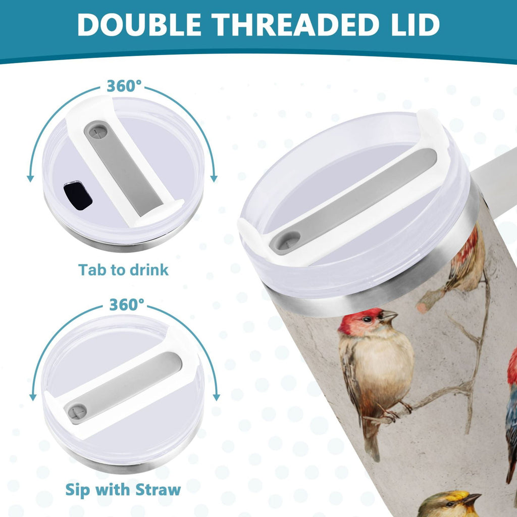 40 oz Insulated Stainless Steel Tumbler Double Wall Stainless Steel Tumbler with 2-Way Drinking Birds Pattern C612K