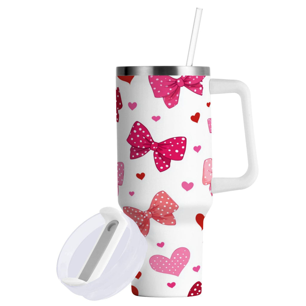 30 oz Insulated Stainless Steel Tumbler Double Wall Stainless Steel Tumbler with 2-Way Drinking Red and Pink Bows C595R