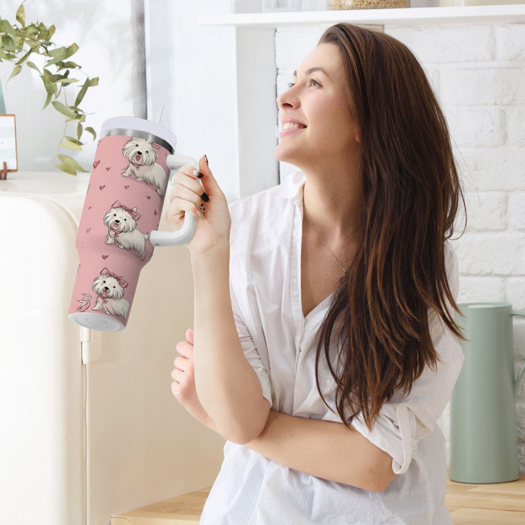 30 oz Insulated Stainless Steel Tumbler Double Wall Stainless Steel Tumbler with 2-Way Drinking Dogs Wearing Bows C659U