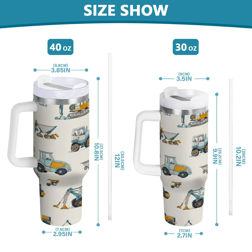 30 oz Insulated Stainless Steel Tumbler Double Wall Stainless Steel Tumbler with 2-Way Drinking Engineering Vehicle Pattern C653E