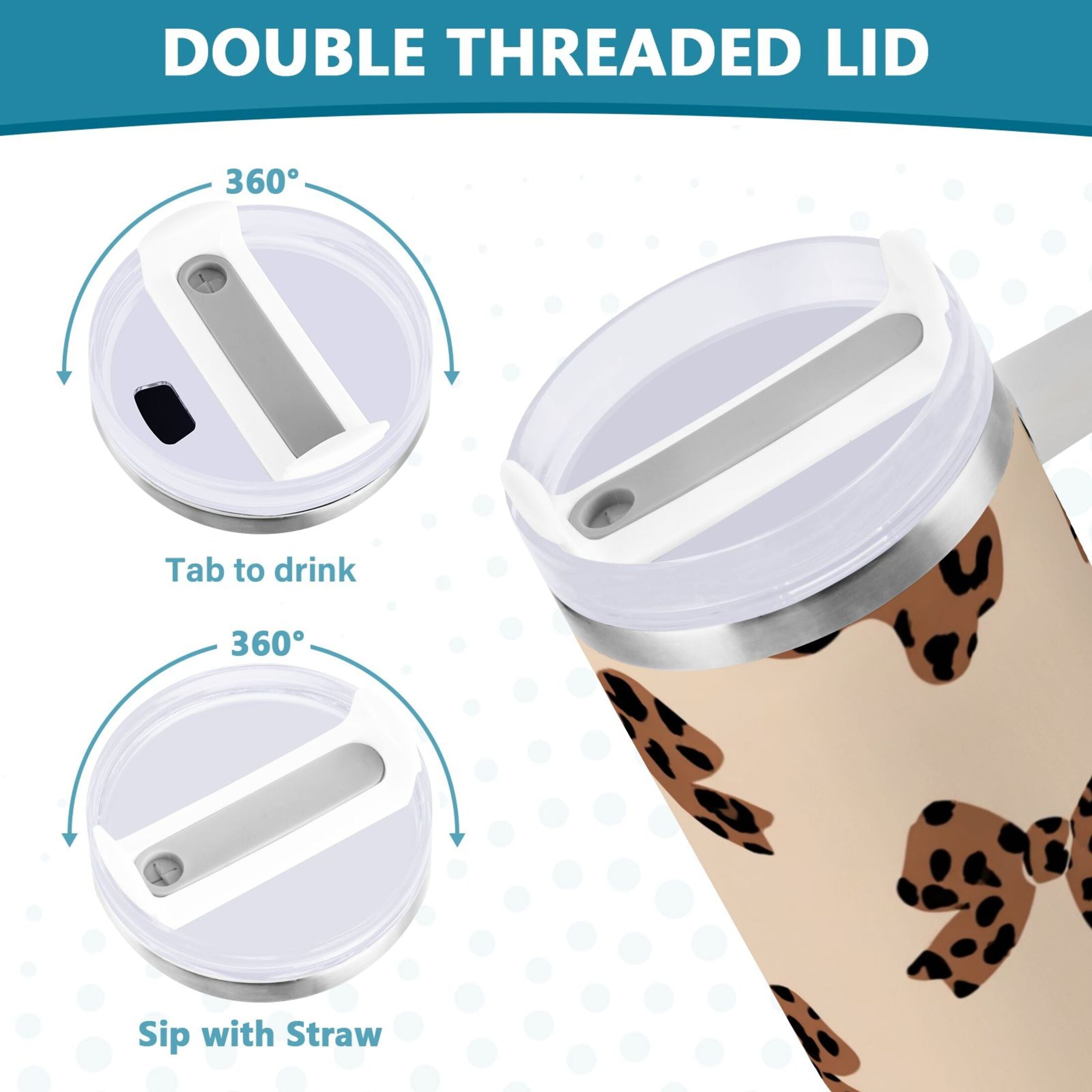30 oz Insulated Stainless Steel Tumbler Double Wall Stainless Steel Tumbler with 2-Way Drinking Cute Brown Bow C528L