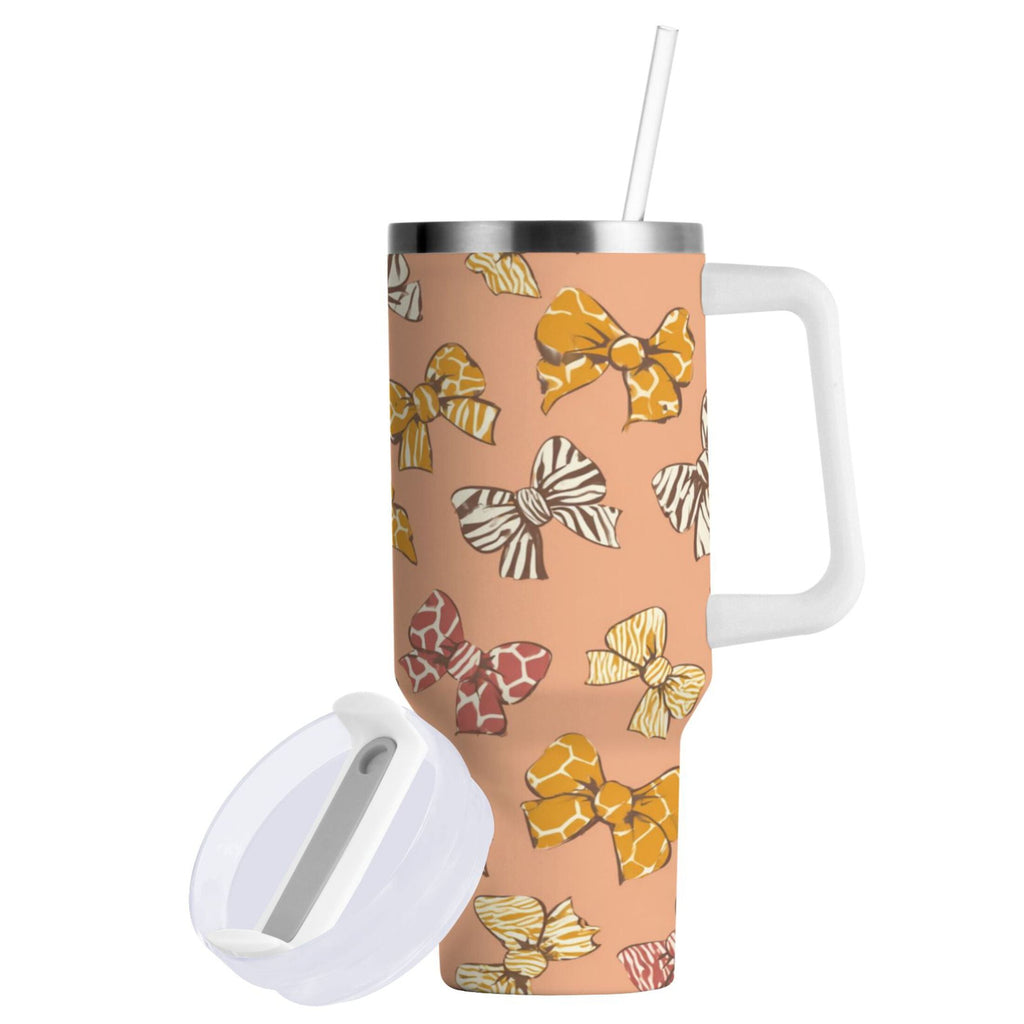 40 oz Insulated Stainless Steel Tumbler Double Wall Stainless Steel Tumbler with 2-Way Drinking Cute Animal Print Bows C678U