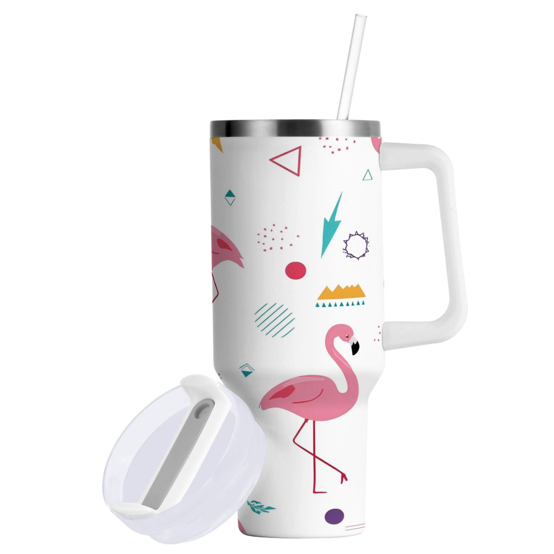 40 oz Insulated Stainless Steel Tumbler Double Wall Stainless Steel Tumbler with 2-Way Drinking Cute Flamingo Pattern C502Y