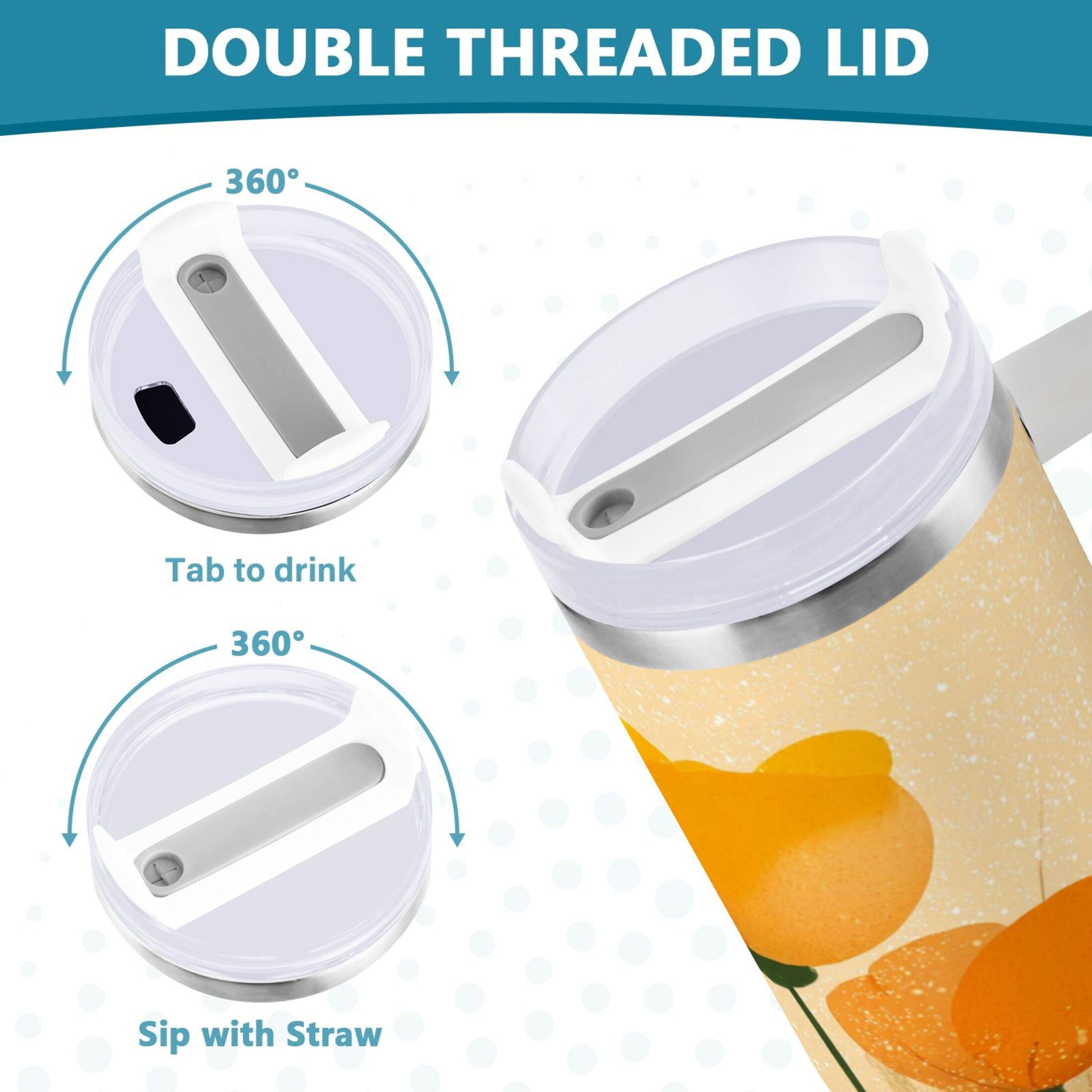 30 oz Insulated Stainless Steel Tumbler Double Wall Stainless Steel Tumbler with 2-Way Drinking Yellow Flowers on The Grass C594A