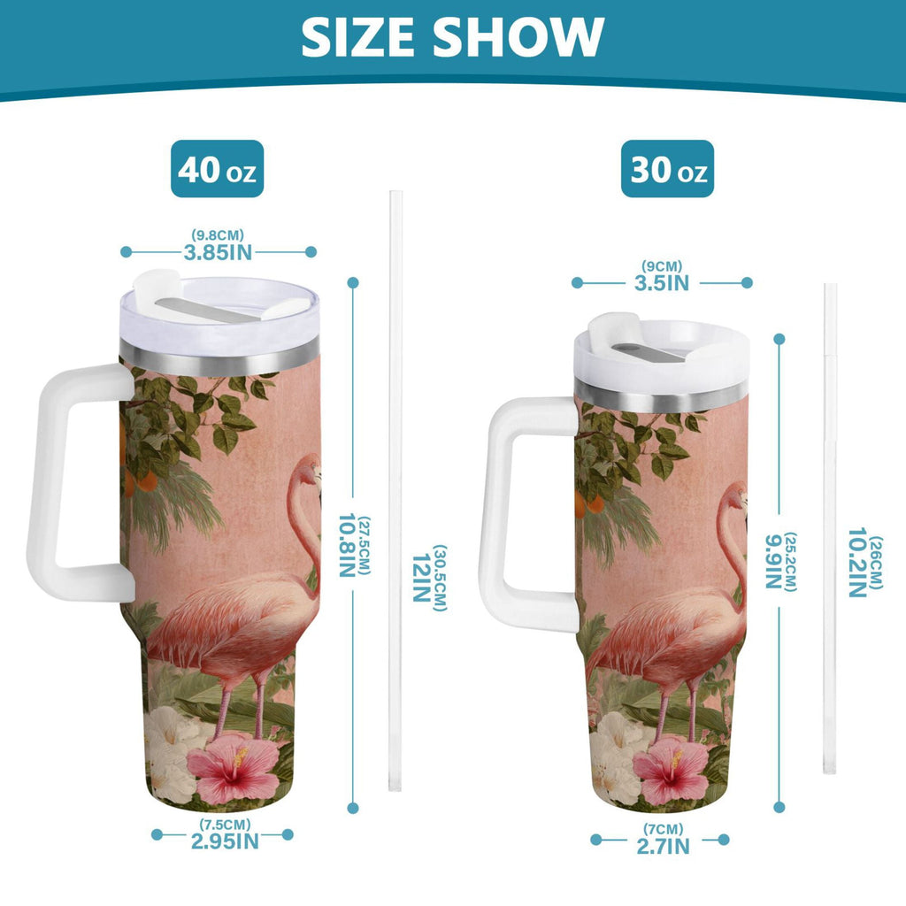 40 oz Insulated Stainless Steel Tumbler Double Wall Stainless Steel Tumbler with 2-Way Drinking Flamingos in Tropical Garden C666H