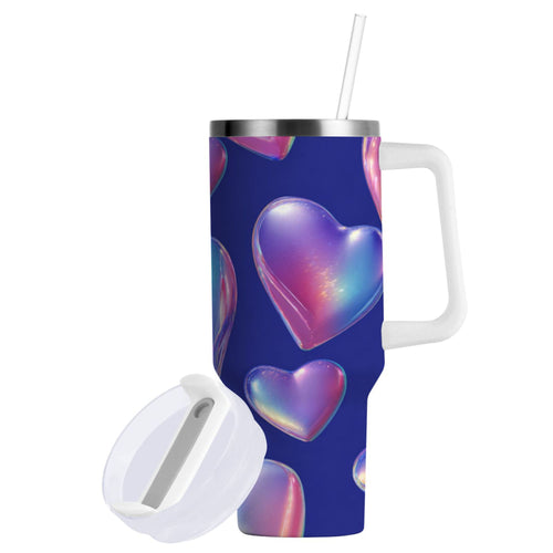 30 oz Insulated Stainless Steel Tumbler Double Wall Stainless Steel Tumbler with 2-Way Drinking Pink-purple Hearts C508B