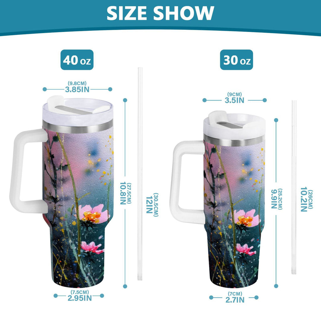40 oz Insulated Stainless Steel Tumbler Double Wall Stainless Steel Tumbler with 2-Way Drinking Abstract Wildflowers C504W