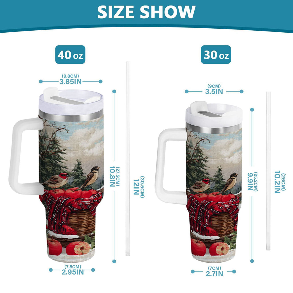 30 oz Insulated Stainless Steel Tumbler Double Wall Stainless Steel Tumbler with 2-Way Drinking Apples and Baskets C529T
