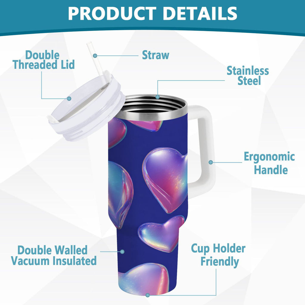 30 oz Insulated Stainless Steel Tumbler Double Wall Stainless Steel Tumbler with 2-Way Drinking Pink-purple Hearts C508B