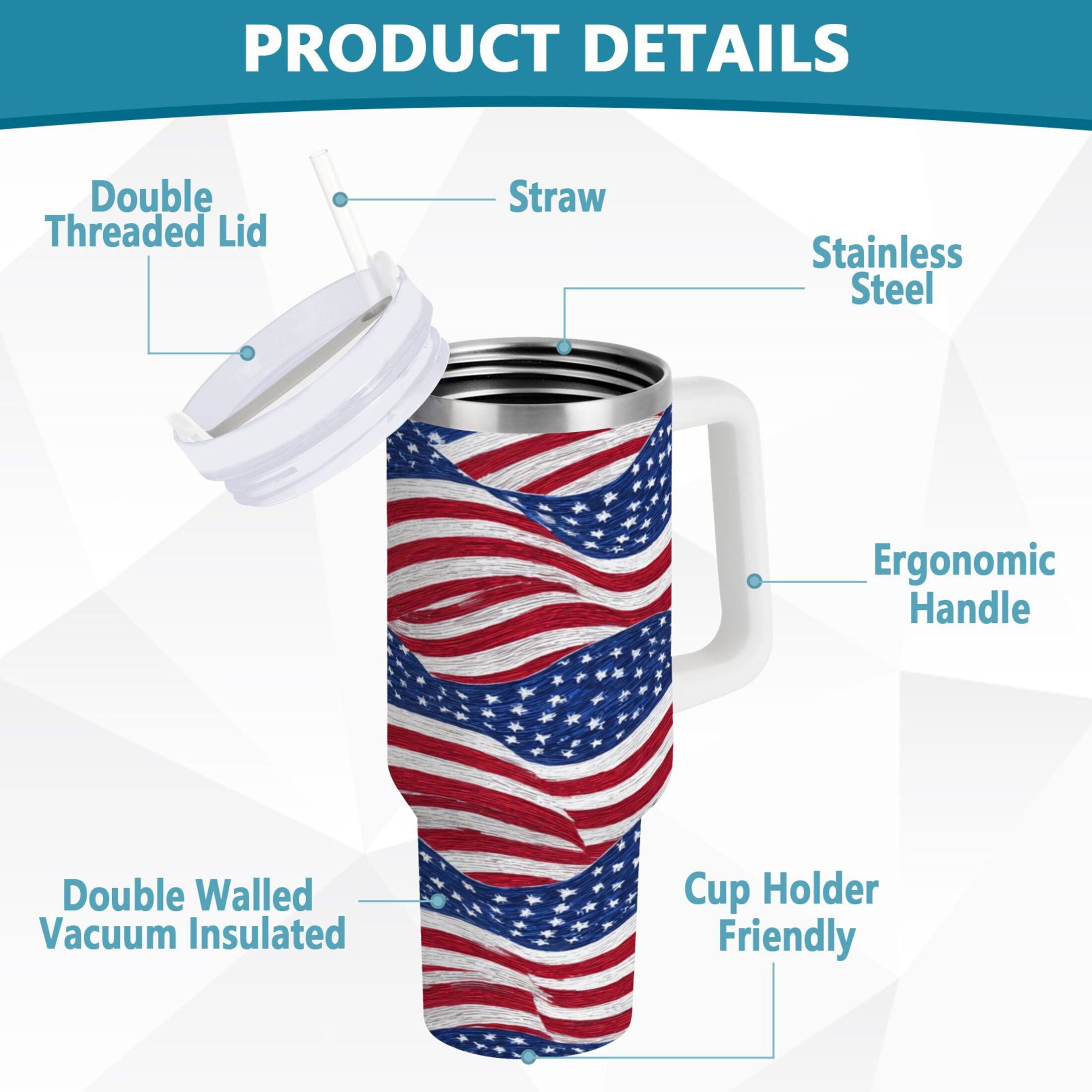 30 oz Insulated Stainless Steel Tumbler Double Wall Stainless Steel Tumbler with 2-Way Drinking Flags Wave Pattern C536M