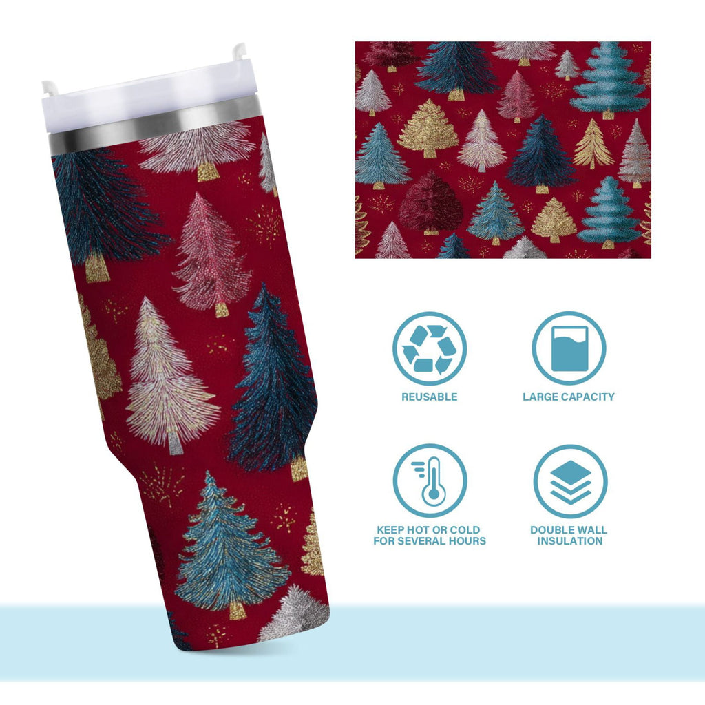 30 oz Insulated Stainless Steel Tumbler Double Wall Stainless Steel Tumbler with 2-Way Drinking Stylized Christmas Trees C644P