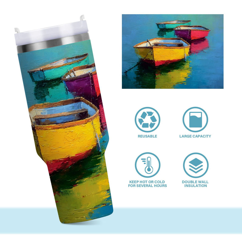30 oz Insulated Stainless Steel Tumbler Double Wall Stainless Steel Tumbler with 2-Way Drinking Colorful Row Boats C555B