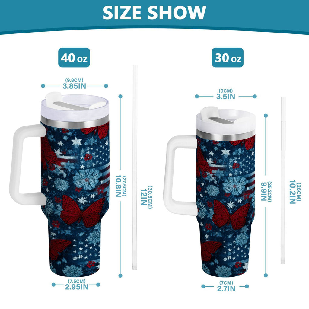 30 oz Insulated Stainless Steel Tumbler Double Wall Stainless Steel Tumbler with 2-Way Drinking Red Butterflies and Flags C621J