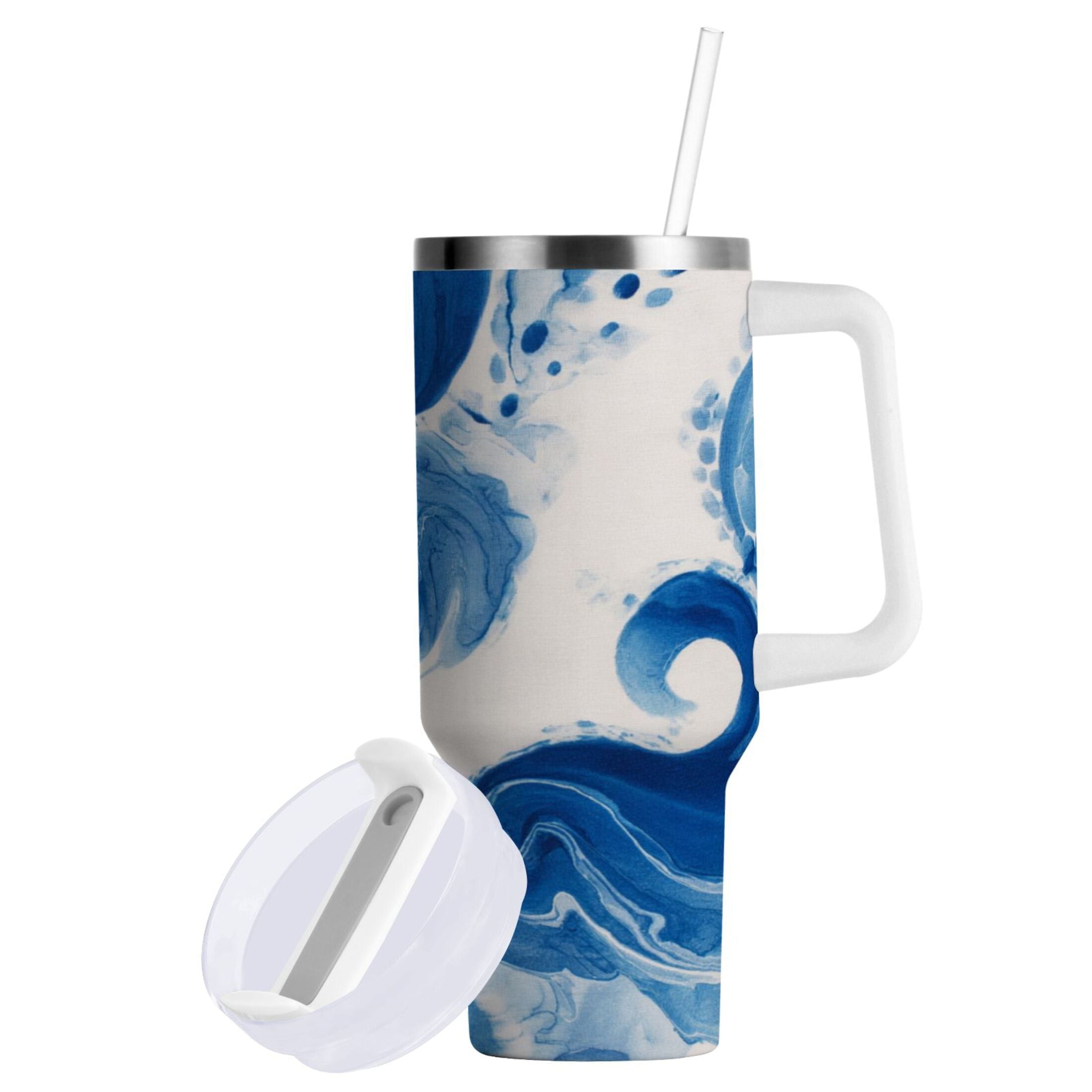 40 oz Insulated Stainless Steel Tumbler Double Wall Stainless Steel Tumbler with 2-Way Drinking Indigo Blue Tie-dye Pattern C632H