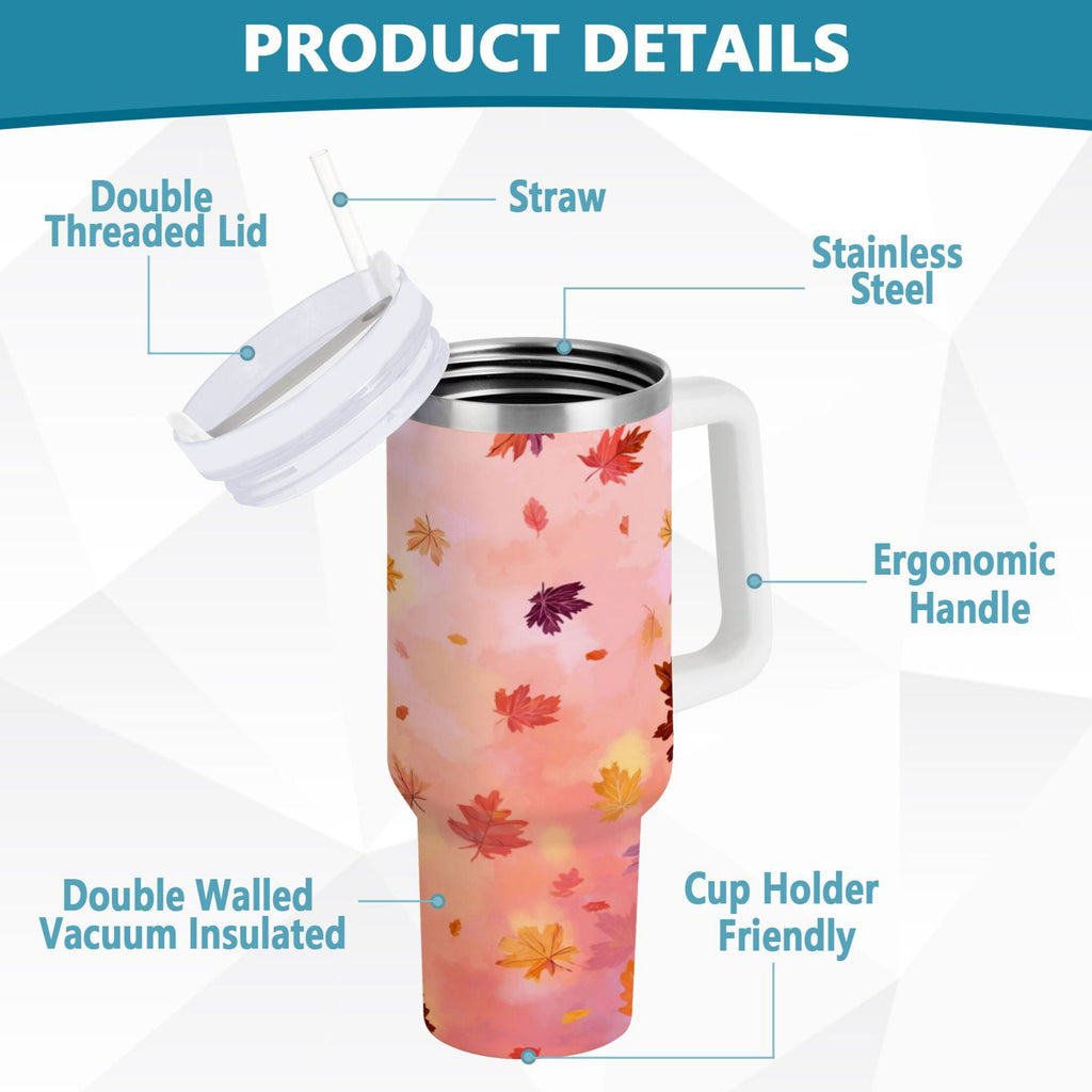 30 oz Insulated Stainless Steel Tumbler Double Wall Stainless Steel Tumbler with 2-Way Drinking Autumn Leaves Falling C588D