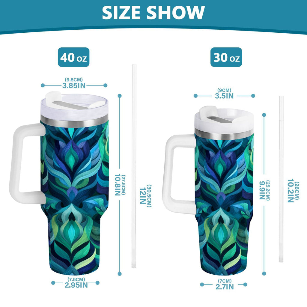 40 oz Insulated Stainless Steel Tumbler Double Wall Stainless Steel Tumbler with 2-Way Drinking Elegant Blue Abstract Shapes C609J