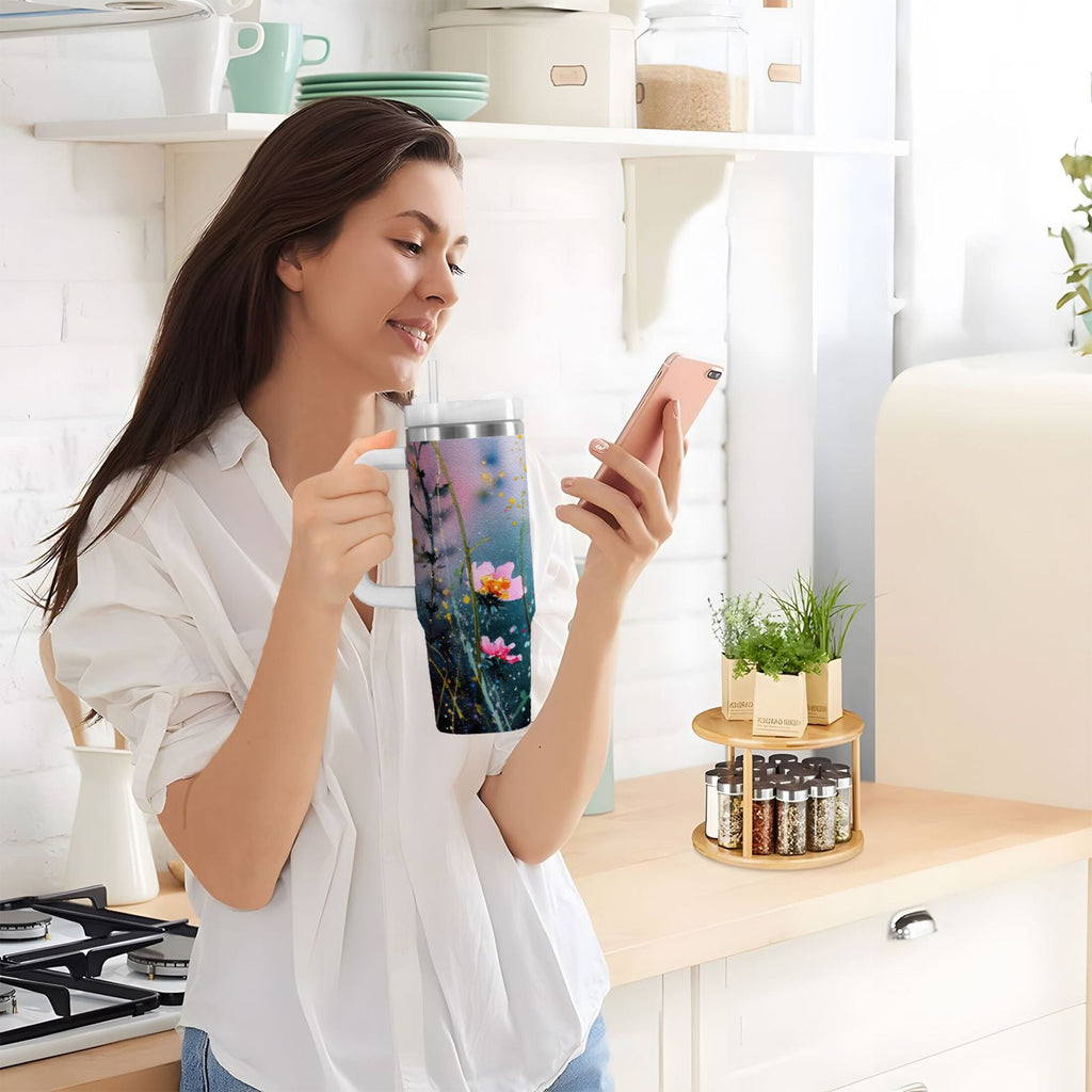40 oz Insulated Stainless Steel Tumbler Double Wall Stainless Steel Tumbler with 2-Way Drinking Abstract Wildflowers C504W