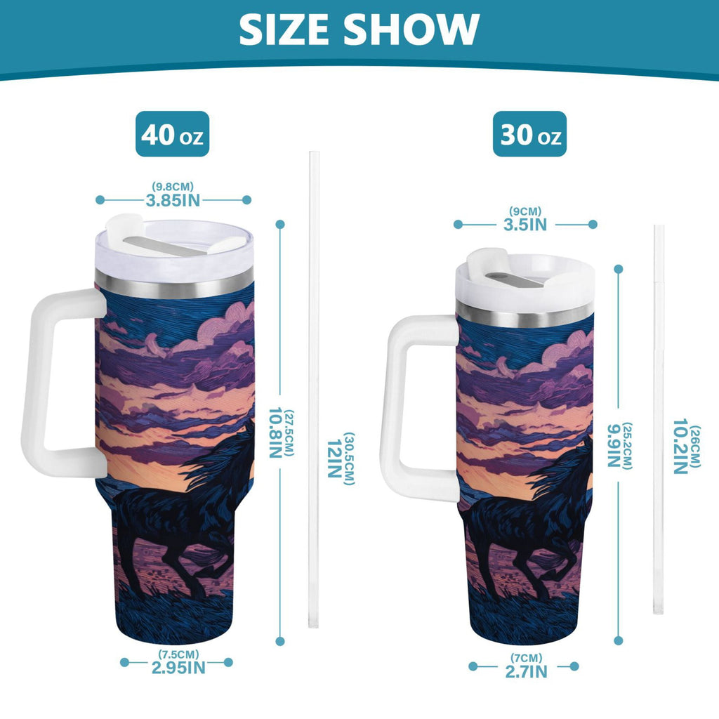 40 oz Insulated Stainless Steel Tumbler Double Wall Stainless Steel Tumbler with 2-Way Drinking Wild Horses Running C506Y