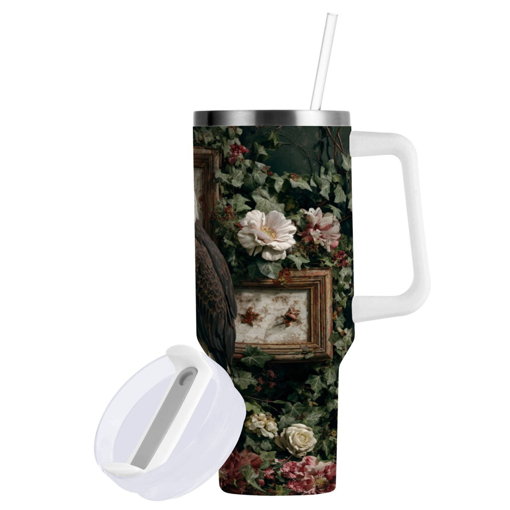 30 oz Insulated Stainless Steel Tumbler Double Wall Stainless Steel Tumbler with 2-Way Drinking Wreath and Bald Eagle C668F