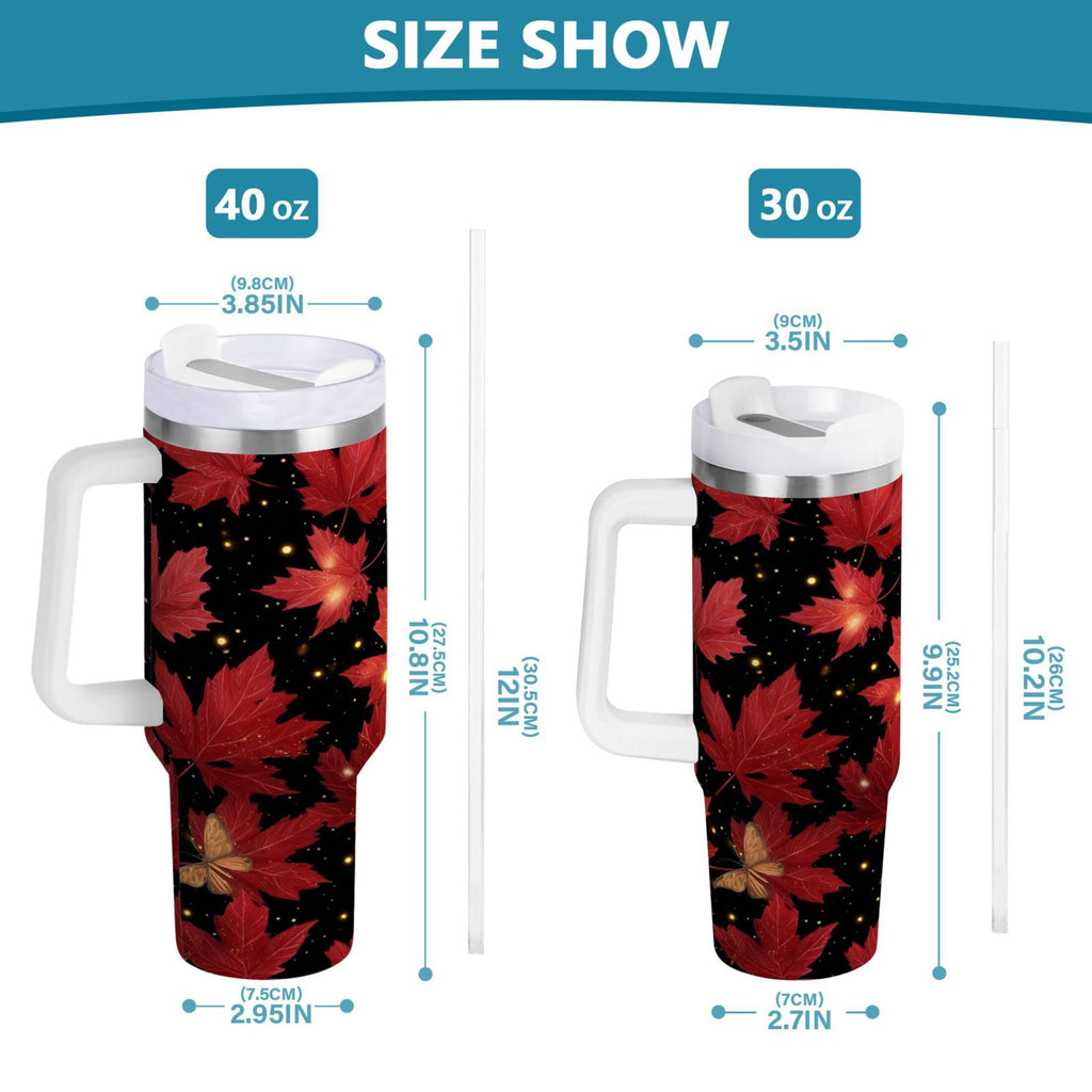40 oz Insulated Stainless Steel Tumbler Double Wall Stainless Steel Tumbler with 2-Way Drinking Maple Leaves and Fireflies C516U