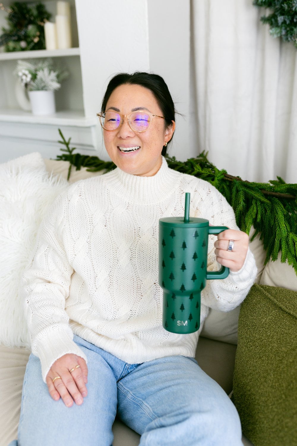 Simple Modern 30 fl oz Insulated Stainless Steel Trek Tumbler with Straw Lid | Seaglass Sage and Cream Checkmate C690P
