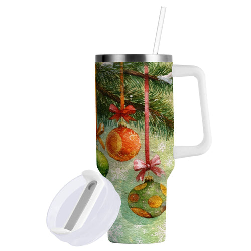 30 oz Insulated Stainless Steel Tumbler Double Wall Stainless Steel Tumbler with 2-Way Drinking Christmas Ornaments Watercolor Painting C639H
