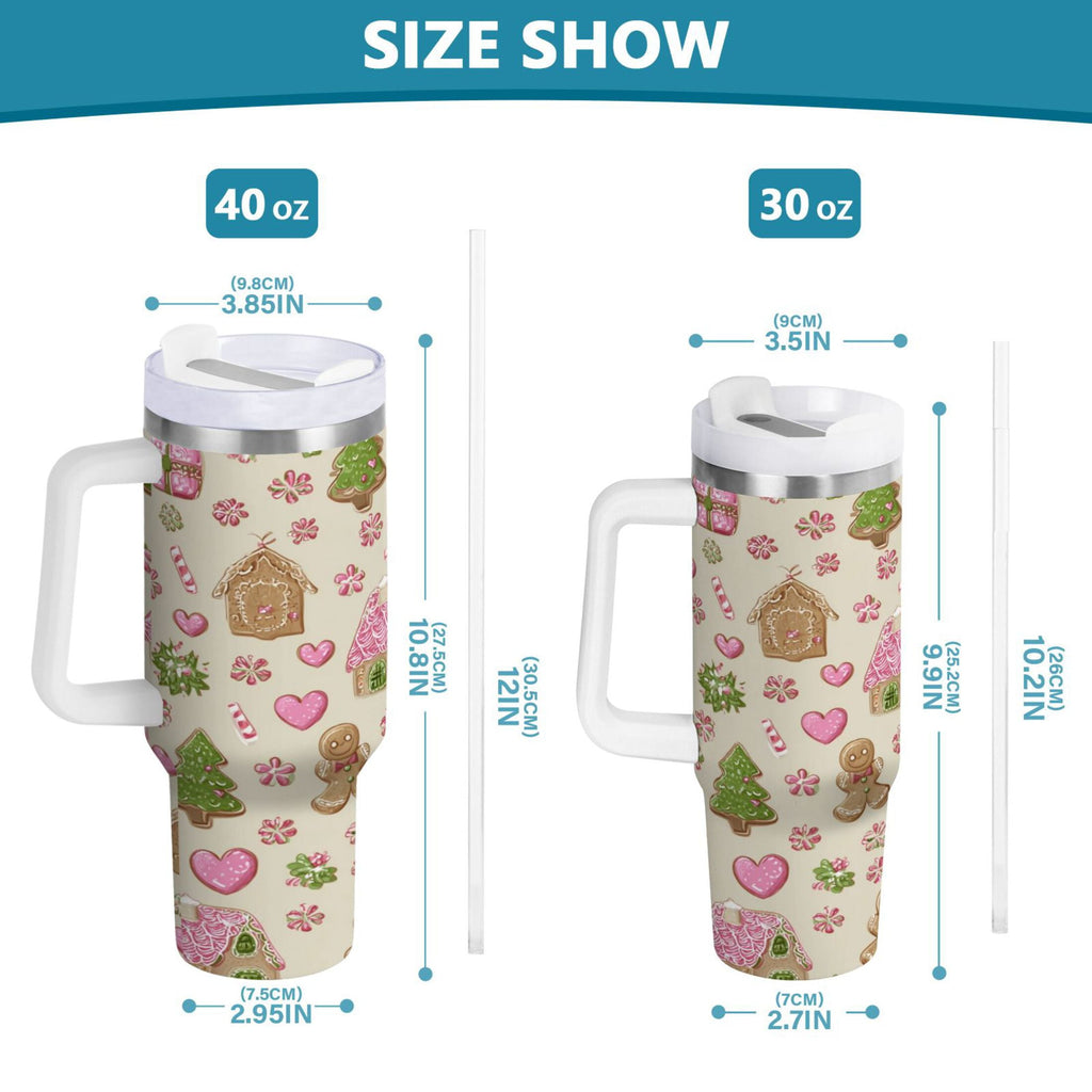 40 oz Insulated Stainless Steel Tumbler Double Wall Stainless Steel Tumbler with 2-Way Drinking Pink Cute Christmas Pattern C564G